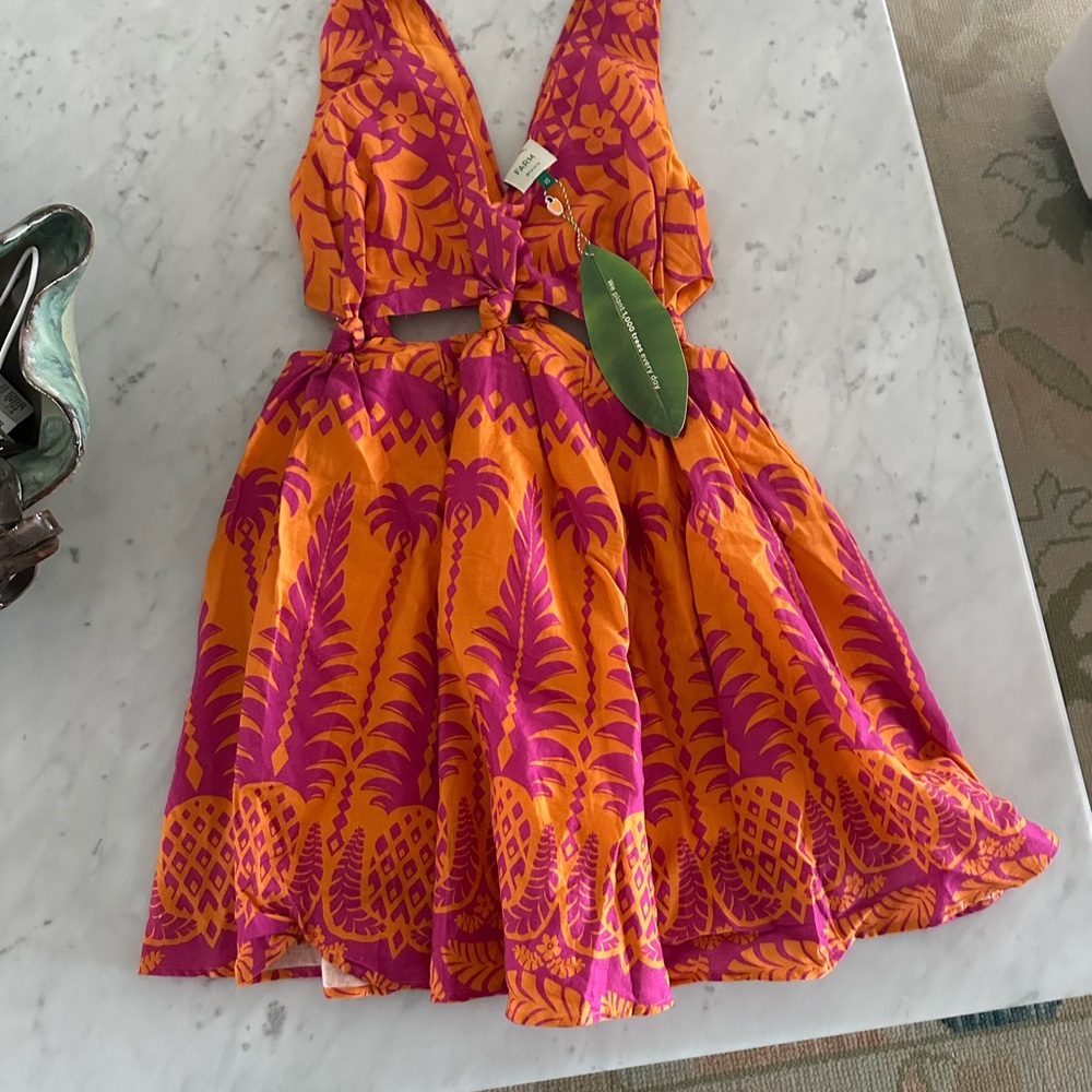FARM Rio Orange and Fuchsia Tropical Mini Dress